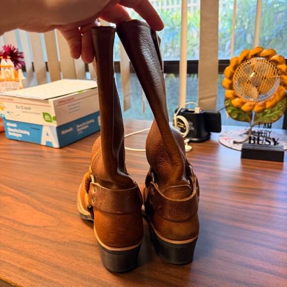 Frye Boots Harness 12R Vintage Cognac Brown Leather Moto Size 5.5 - Picture 3 of 5